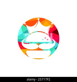 Burger king vector logo design. Burger with crown and mustache icon logo concept. Stock Vector
