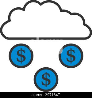 Coins Falling From Cloud Icon. Editable Bold Outline With Color Fill Design. Vector Illustration. Stock Vector