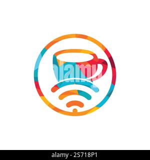 Coffee cup with WiFi vector icon logo. Creative logo design template for cafe or restaurant. Stock Vector