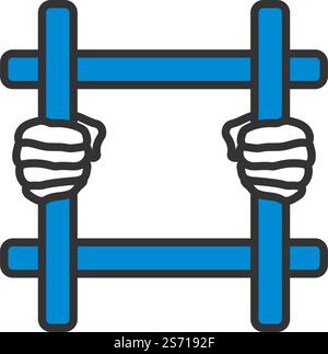 Hands Holding Prison Bars Icon. Editable Bold Outline With Color Fill Design. Vector Illustration. Stock Vector