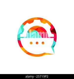 Gear chat vector logo design template. Gear bubble chat vector logo. Stock Vector