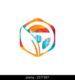 Eco steering wheel vector logo design. Steering wheel and eco symbol or icon. Stock Vector