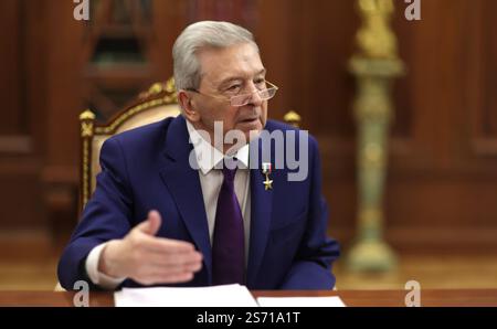 Moscow, Russia. 18th Jan, 2025. National Medical Research Centre for Endocrinology Ivan Dedov, remarks during a one-on-one meeting with Russian President Vladimir Putin, at the Kremlin, January 18, 2025 in Moscow, Russia. Credit: Gavriil Grigorov/Kremlin Pool/Alamy Live News Stock Photo