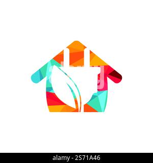 Green energy electricity logo concept. Electric plug icon with leaf and home. Stock Vector