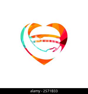 Burger care vector logo design. Vector burger and hand with heart shape logo combination. Stock Vector