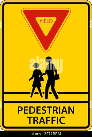 Yield Pedestrian Traffic Sign On White Background Stock Vector