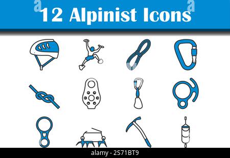 Alpinist Icon Set. Editable Bold Outline With Color Fill Design. Vector Illustration. Stock Vector