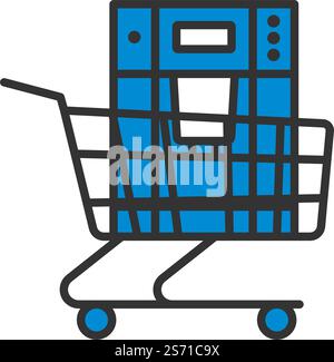 Shopping Cart With Cofee Machine Icon. Editable Bold Outline With Color Fill Design. Vector Illustration. Stock Vector