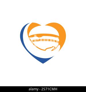Burger care vector logo design. Vector burger and hand with heart shape logo combination. Stock Vector