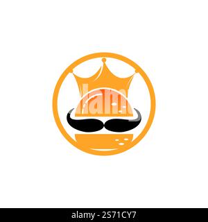 Burger king vector logo design. Burger with crown and mustache icon logo concept. Stock Vector