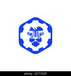 Creative lion gear vector logo design. Lion tech logo concept. Stock Vector