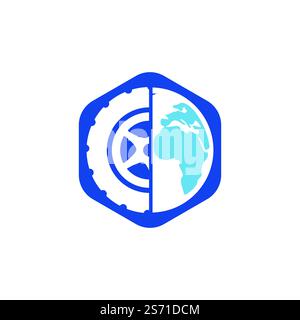 Tire world vector logo template. Vector wheel and planet logo combination. Stock Vector