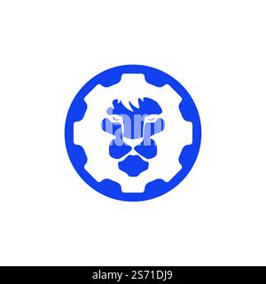 Creative lion gear vector logo design. Lion tech logo concept. Stock Vector