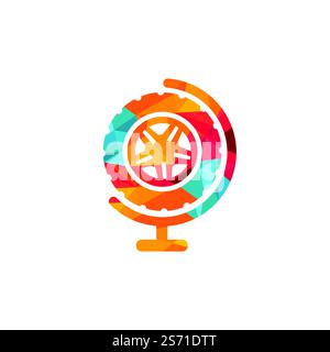 Tire world vector logo template. Vector wheel and planet logo combination. Stock Vector