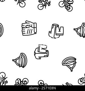 Bike Transport And Accessories vector seamless pattern thin line illustration. Bike Transport And Accessories vector seamless pattern Stock Vector