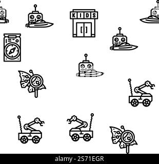 Kids Club Hobby Funny Occupation vector seamless pattern thin line illustration. Kids Club Hobby Funny Occupation vector seamless pattern Stock Vector