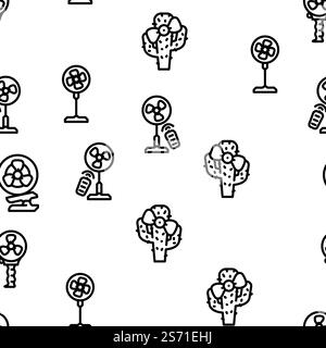 Fan Electronic Cooling Device vector seamless pattern thin line illustration. Fan Electronic Cooling Device vector seamless pattern Stock Vector