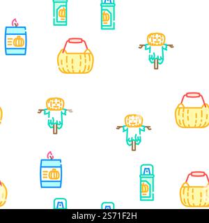 pumpkin halloween autumn orange vector seamless pattern thin line illustration. pumpkin halloween autumn orange vector seamless pattern Stock Vector