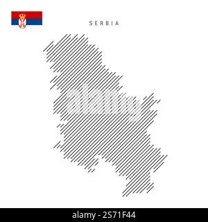 Serbia map from pattern of black slanted parallel lines. Serbian map with gray diagonal lines. Silhouette of a country made of oblique hatching. Vecto Stock Vector