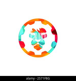 Creative lion gear vector logo design. Lion tech logo concept. Stock Vector