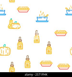 pumpkin halloween autumn orange vector seamless pattern thin line illustration. pumpkin halloween autumn orange vector seamless pattern Stock Vector