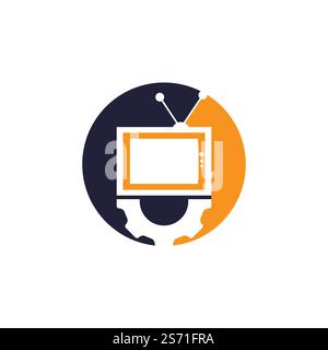 Television Gear vector logo design. TV repair logo. Television and mechanic symbol or icon. Stock Vector