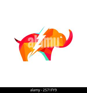 Elephant thunder vector logo design. Power elephant logo concept. Stock Vector