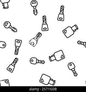 Key For Open And Close Padlock vector seamless pattern thin line illustration. Key For Open And Close Padlock vector seamless pattern Stock Vector