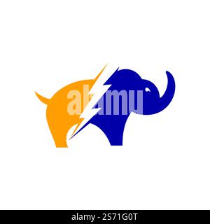 Elephant thunder vector logo design. Power elephant logo concept. Stock Vector