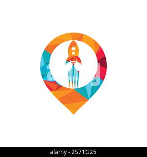Rocket food with pin pointer icon logo design illustration. Fast food delivery logo template. Stock Vector