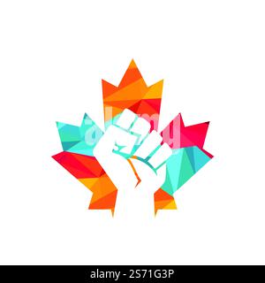 Canada revolution vector logo concept. Maple leaf and fist icon design. Stock Vector