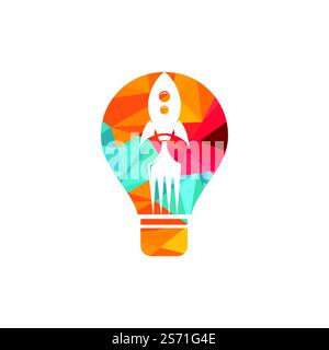 Rocket food with light bulb icon logo design illustration. Fast food delivery logo template. Stock Vector