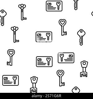 Key For Open And Close Padlock vector seamless pattern thin line illustration. Key For Open And Close Padlock vector seamless pattern Stock Vector