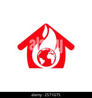 Fire Planet vector logo design template. Fire and earth with home icon design. Stock Vector
