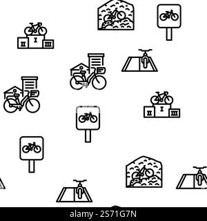 Bike Transport And Accessories vector seamless pattern thin line illustration. Bike Transport And Accessories vector seamless pattern Stock Vector