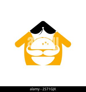 Burger king vector logo design. Burger with crown and mustache icon logo concept. Stock Vector