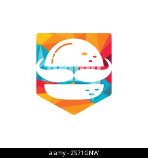 Burger king vector logo design. Burger with crown and mustache icon logo concept. Stock Vector