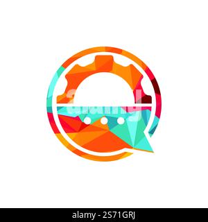 Gear chat vector logo design template. Gear bubble chat vector logo. Stock Vector