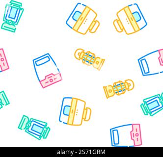 Camp Lamp Lighting Equipment vector seamless pattern thin line illustration. Camp Lamp Lighting Equipment vector seamless pattern Stock Vector