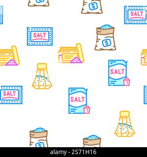 salt sea food crystal powder vector seamless pattern thin line illustration. salt sea food crystal powder vector seamless pattern Stock Vector