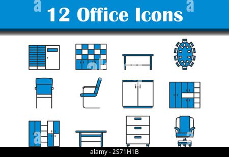 Office Icon Set. Editable Bold Outline With Color Fill Design. Vector Illustration. Stock Vector