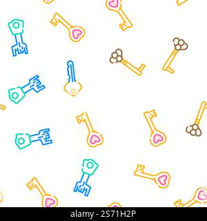 Key For Open And Close Padlock vector seamless pattern thin line illustration. Key For Open And Close Padlock vector seamless pattern Stock Vector