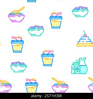 milk product dairy food yogurt vector seamless pattern thin line illustration. milk product dairy food yogurt vector seamless pattern Stock Vector