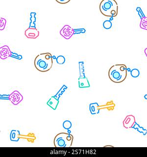 Key For Open And Close Padlock vector seamless pattern thin line illustration. Key For Open And Close Padlock vector seamless pattern Stock Vector
