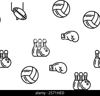 Sport Game Sportsman Activity vector seamless pattern thin line illustration. Sport Game Sportsman Activity vector seamless pattern Stock Vector