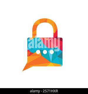 Security consulting vector logo design. Padlock with chat bubble vector illustration logo icon sign. Stock Vector