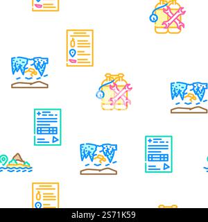 Diving School Education Lesson vector seamless pattern thin line illustration. Diving School Education Lesson vector seamless pattern Stock Vector