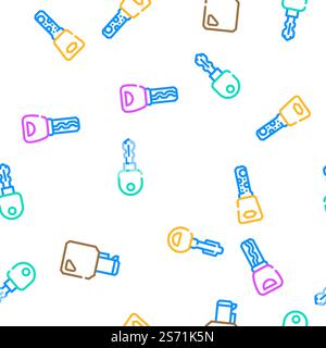 Key For Open And Close Padlock vector seamless pattern thin line illustration. Key For Open And Close Padlock vector seamless pattern Stock Vector