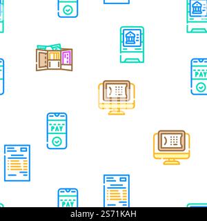 E-banking And Contactless Payment vector seamless pattern thin line illustration. E-banking And Contactless Payment vector seamless pattern Stock Vector
