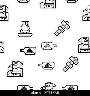 Kids Club Hobby Funny Occupation vector seamless pattern thin line illustration. Kids Club Hobby Funny Occupation vector seamless pattern Stock Vector